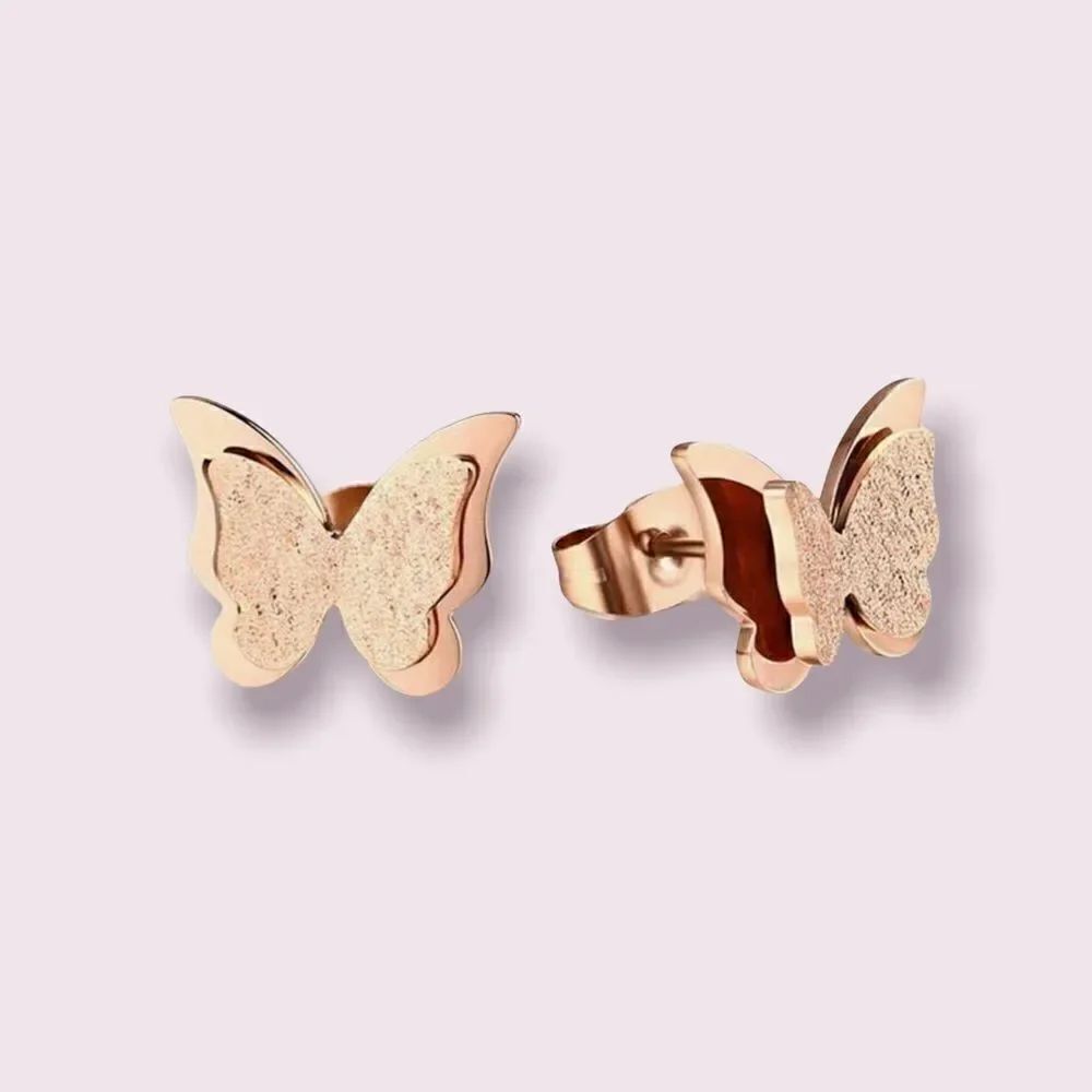18k Rose Gold Butterfly Stud Earrings Necklace Ring Set for Women new
